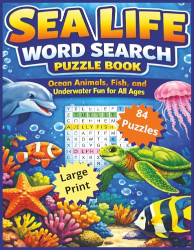 Sea Life Word Search: Large Print Jumbo 8.5" x 11" Edition – 108 Pages of Relaxing Ocean-Themed Puzzles with Fun Facts, Solutions & Calm Focus for Adults, Seniors & All Ages (MindSpring Puzzles™) cover